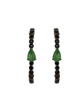 Brinco em prata de Lei 925 com espinélio negro, jade e ródio negro