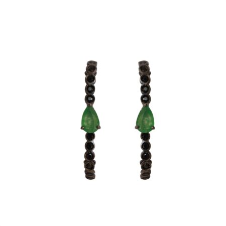 Brinco em prata de Lei 925 com espinélio negro, jade e ródio negro