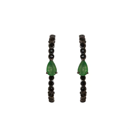 Brinco em prata de Lei 925 com espinélio negro, jade e ródio negro