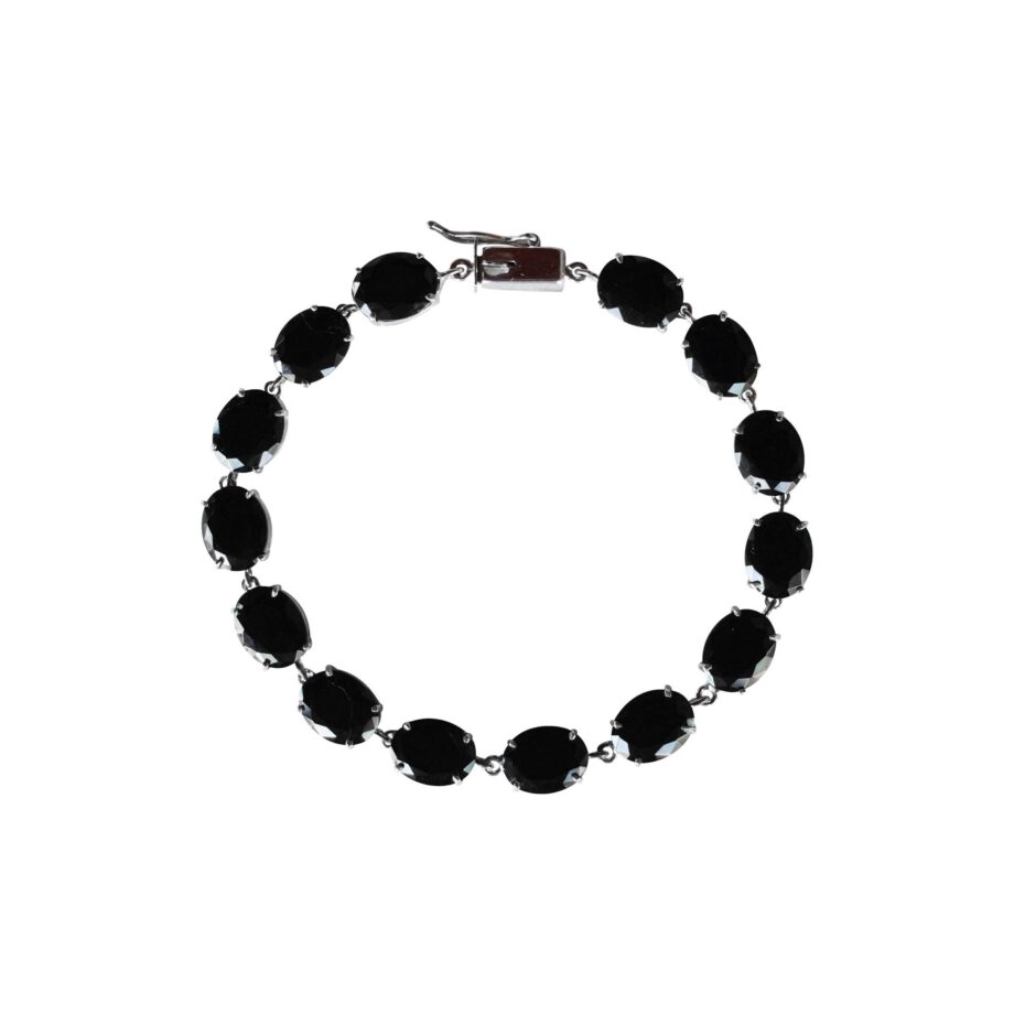 PULSEIRA EM PRATA DE LEI 925 COM ESPINÉLIO NEGRO E RÓDIO BRANCO