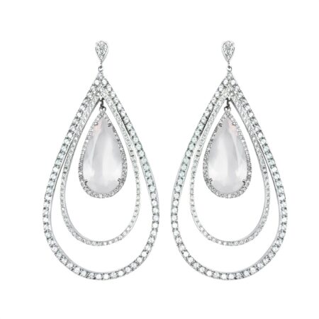 Brinco em prata de Lei 925 com topázios de cristal, quartzo rosa e ródio branco