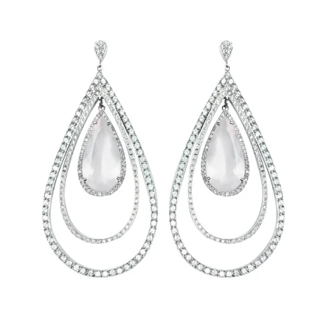 Brinco em prata de Lei 925 com topázios de cristal, quartzo rosa e ródio branco