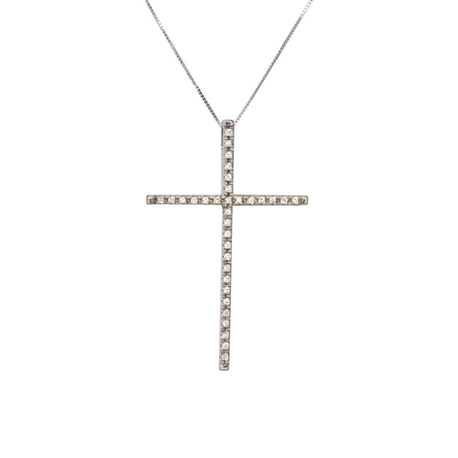 Colar crucifixo em ouro branco 18k com diamantes
