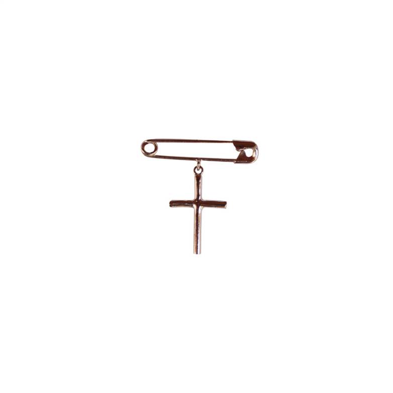 ALFINETE COM PINGENTE DE  CRUCIFIXO EM PRATA DE LEI 925 E BANHO DE RÓDIO BRANCO