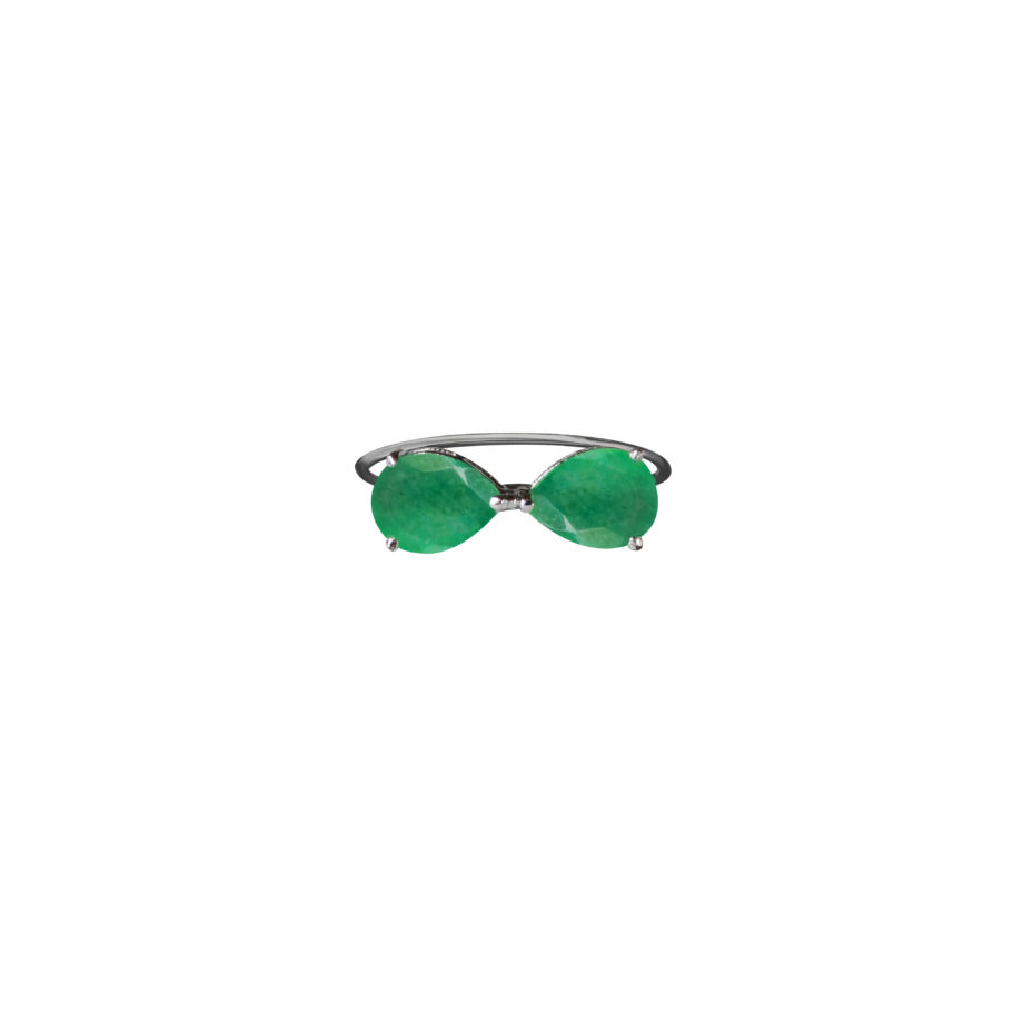 ANEL EM PRATA DE LEI 925 COM JADE VERDE E BANHO DE RÓDIO BRANCO