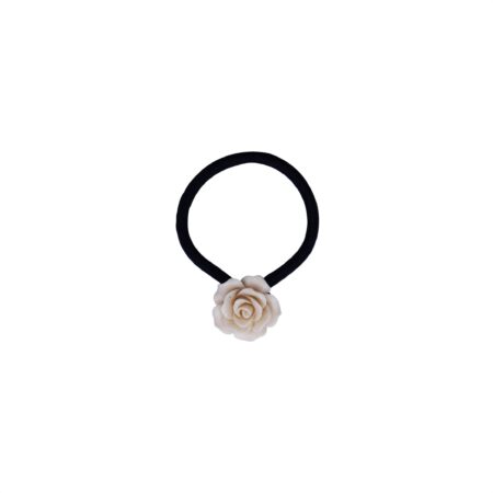 ELÁSTICO COM BANHO DE PRATA E FLOR DE CORAL BRANCO SINTÉTICO