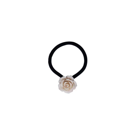 ELÁSTICO COM BANHO DE PRATA E FLOR DE CORAL BRANCO SINTÉTICO