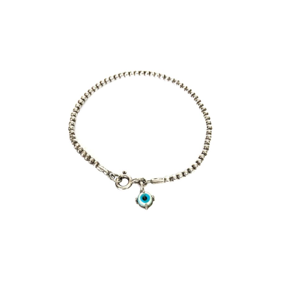 Pulseira em prata de lei 925 com olho grego em madrepérola