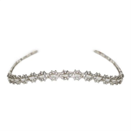 TIARA ANATÔMICA COM BANHO DE PRATA, CRISTAIS E PÉROLAS