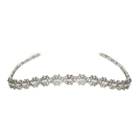 TIARA ANATÔMICA COM BANHO DE PRATA, CRISTAIS E PÉROLAS