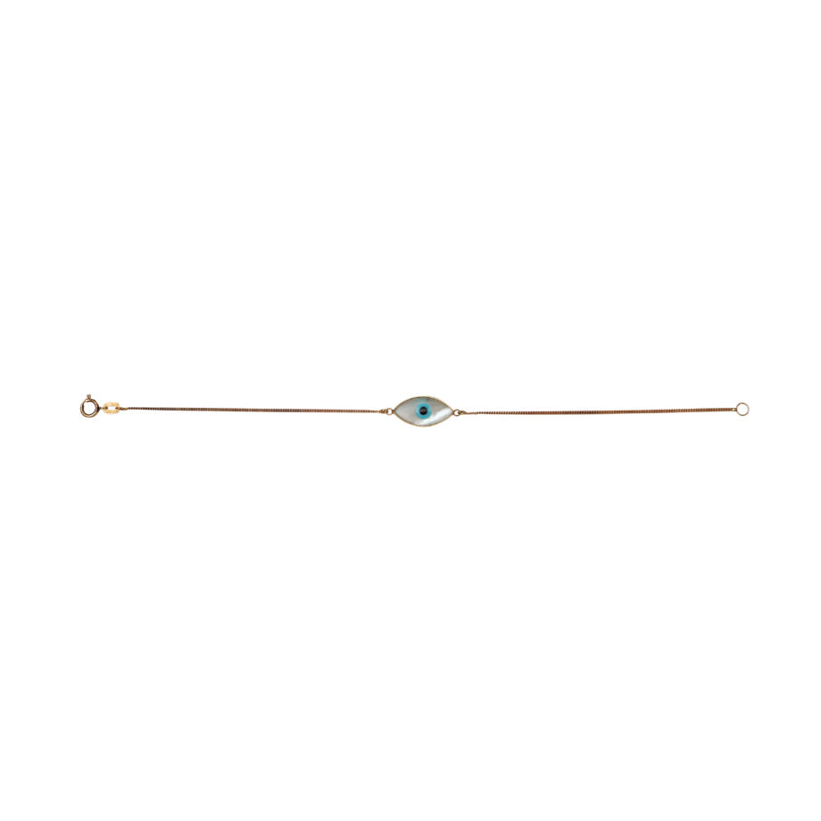 PULSEIRA DE OURO AMARELO 18K COM OLHO GREGO EM MADREPÉROLA
