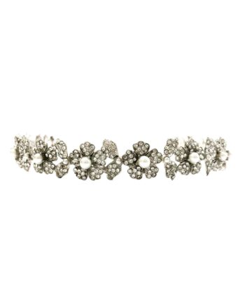 TIARA COM BANHO DE PRATA, CRISTAIS E PÉROLAS