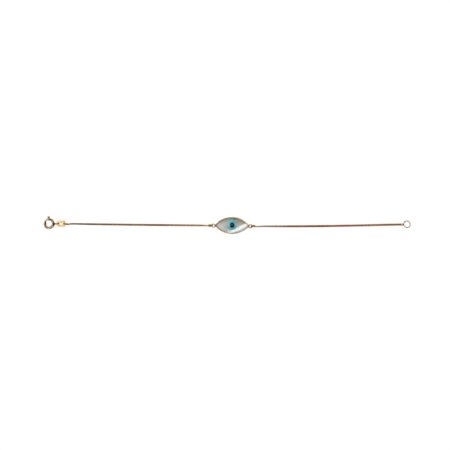 Pulseira de ouro amarelo 18k com olho grego em madrepérola