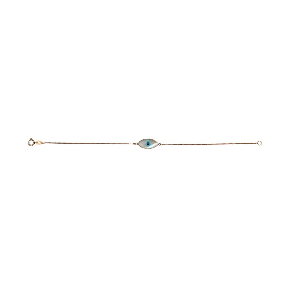 Pulseira de ouro amarelo 18k com olho grego em madrepérola
