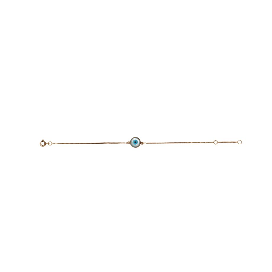 Pulseira de ouro amarelo 18k com olho grego em madrepérola
