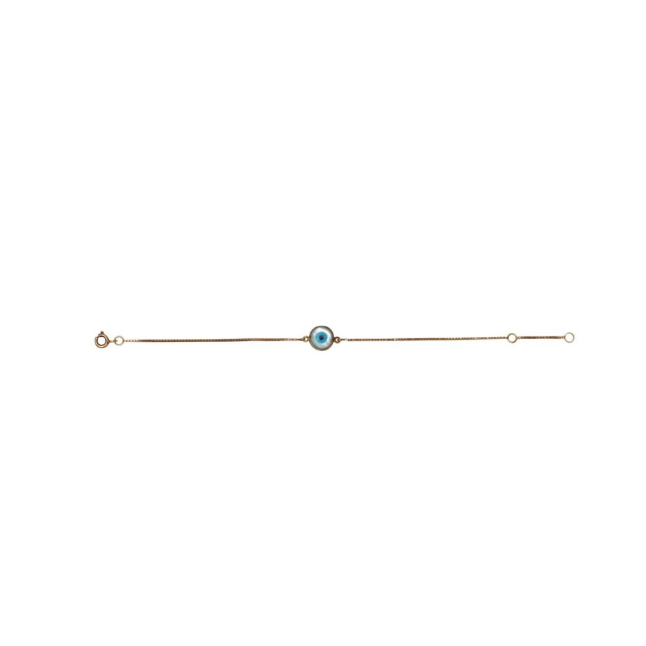 Pulseira de ouro amarelo 18k com olho grego em madrepérola