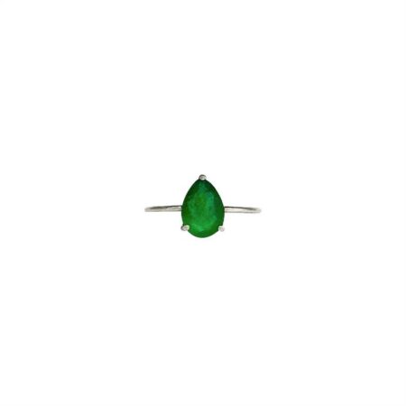 ANEL EM PRATA DE LEI 925 COM JADE VERDE E BANHO DE RÓDIO BRANCO