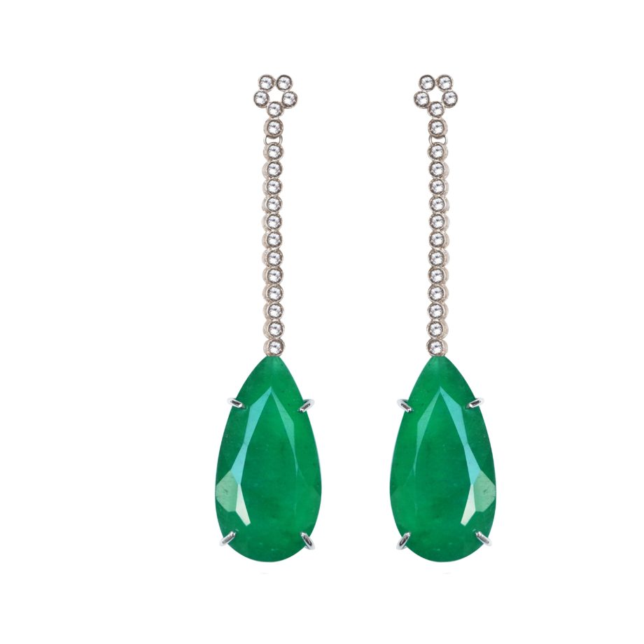 Brinco em prata de Lei 925 com topázios, jade e ródio branco