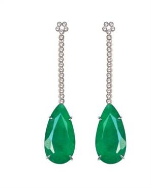 Brinco em prata de Lei 925 com topázios, jade e ródio branco