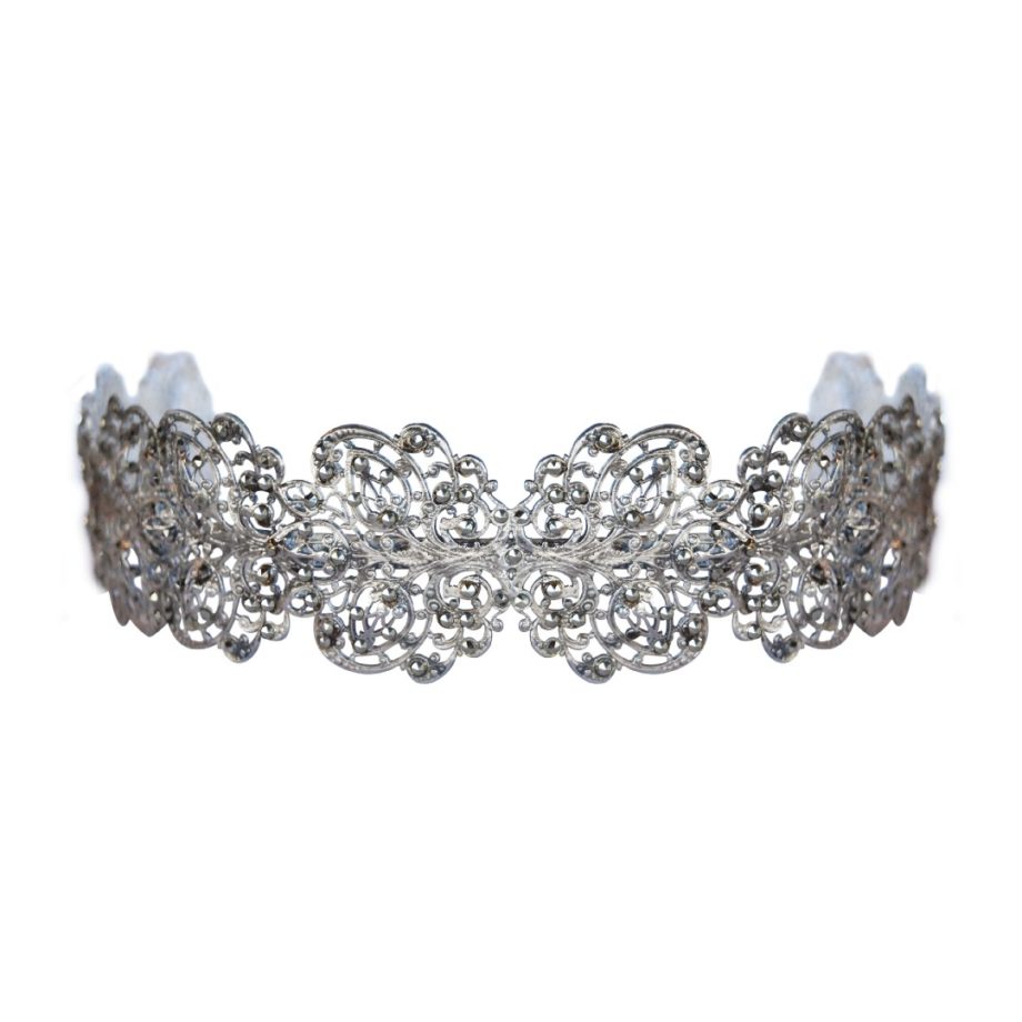 TIARA COM BANHO DE PRATA E MARCASSITAS