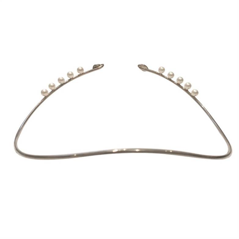 Headpiece 1 fio com perolas brancas e marcassitas - banho prata
