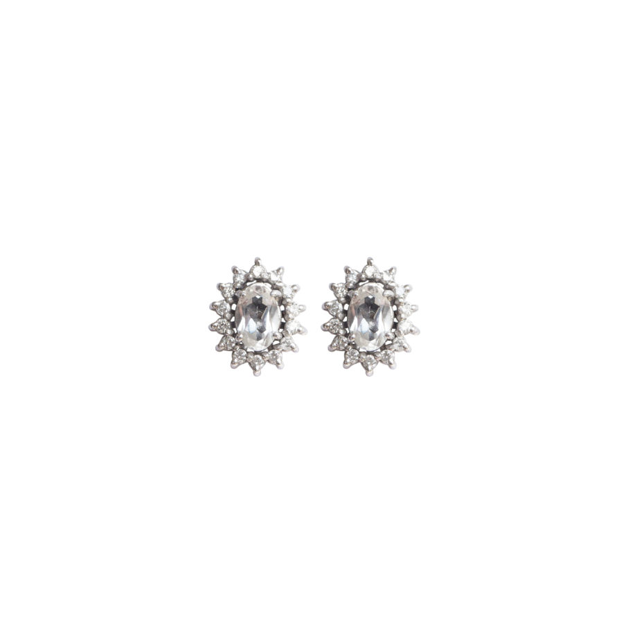 Brinco em ouro branco 18k com diamantes e topázio