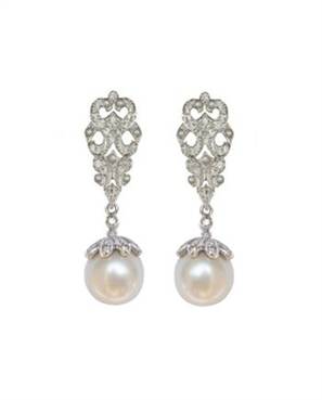 Brinco em ouro branco 18k com diamantes e pérolas