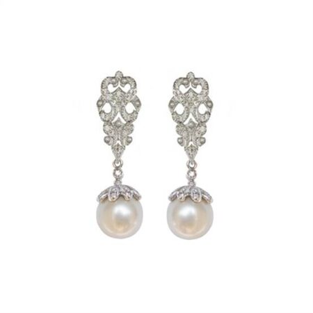 Brinco em ouro branco 18k com diamantes e pérolas