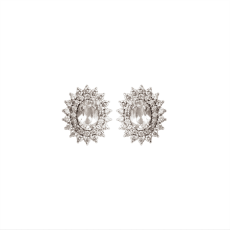 Brinco em ouro branco 18k com diamantes e topázio