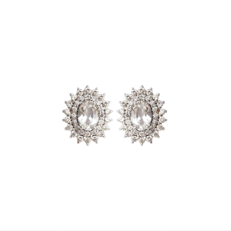 Brinco em ouro branco 18k com diamantes e topázio