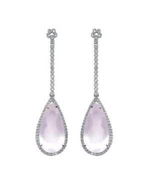 BRINCO EM PRATA DE LEI 925 COM TOPÁZIOS DE CRISTAL, QUARTZO ROSA E RÓDIO BRANCO