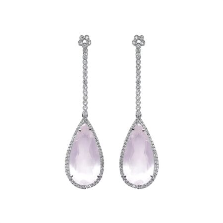 BRINCO EM PRATA DE LEI 925 COM TOPÁZIOS DE CRISTAL, QUARTZO ROSA E RÓDIO BRANCO