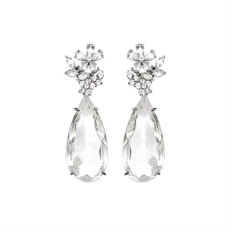 BRINCO EM PRATA DE LEI 925 COM TOPÁZIOS DE CRISTAL E RÓDIO BRANCO