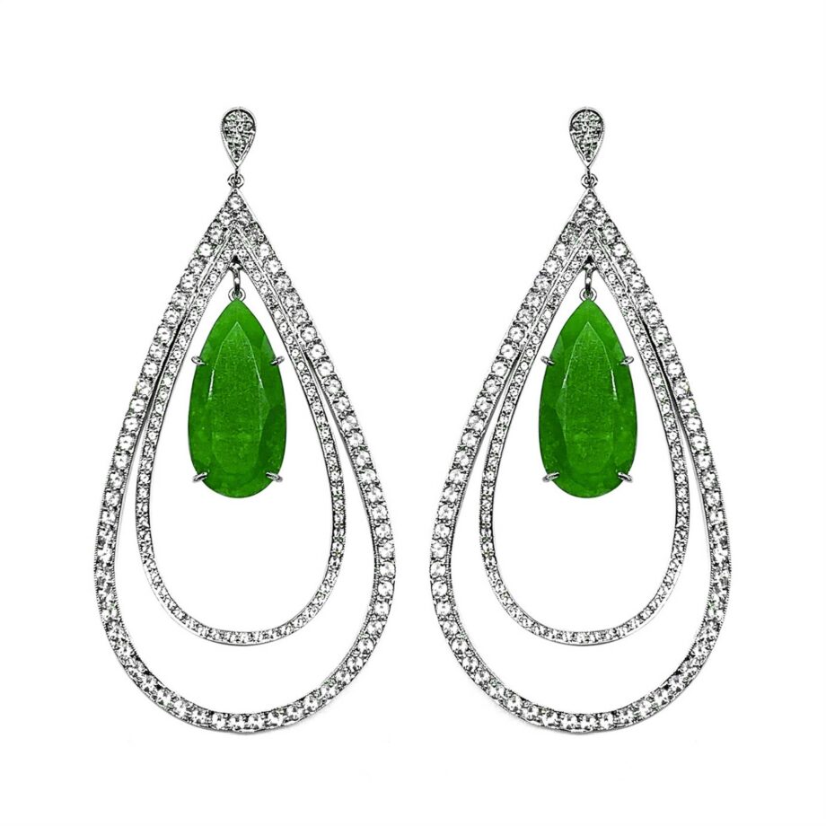 BRINCO EM PRATA DE LEI 925 COM TOPÁZIOS, JADE VERDE E RÓDIO BRANCO