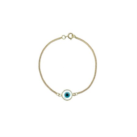 PULSEIRA DE OURO AMARELO 18K COM OLHO GREGO EM MADREPÉROLA