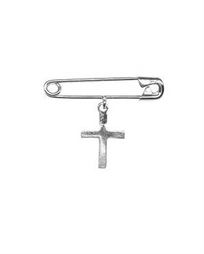ALFINETE COM PINGENTE DE CRUCIFIXO EM PRATA DE LEI 925 E BANHO DE RÓDIO BRANCO