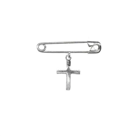 ALFINETE COM PINGENTE DE CRUCIFIXO EM PRATA DE LEI 925 E BANHO DE RÓDIO BRANCO