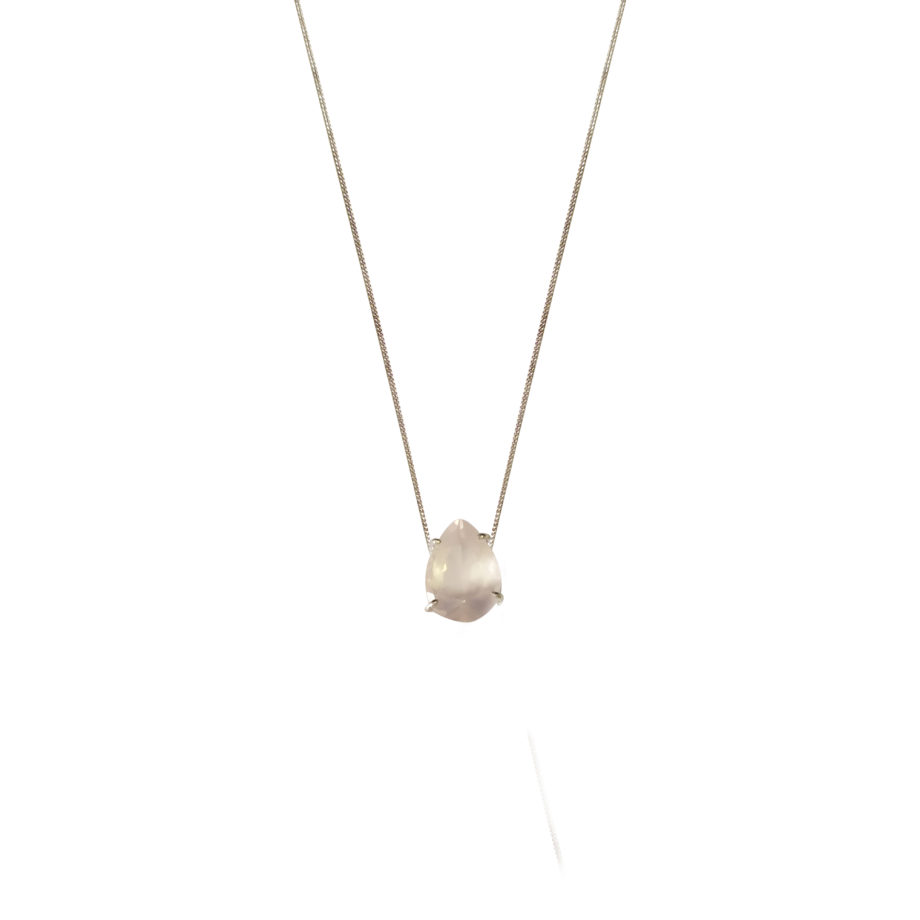 COLAR EM PRATA DE LEI 925 COM QUARTZO ROSA E RÓDIO BRANCO