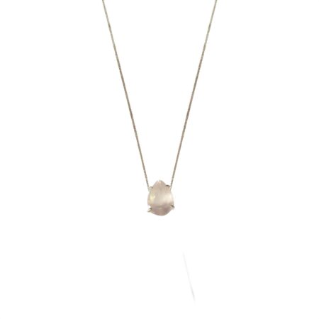 COLAR EM PRATA DE LEI 925 COM QUARTZO ROSA E RÓDIO BRANCO