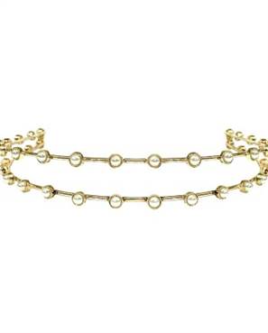 Tiara dupla fio com cristais - banho dourado