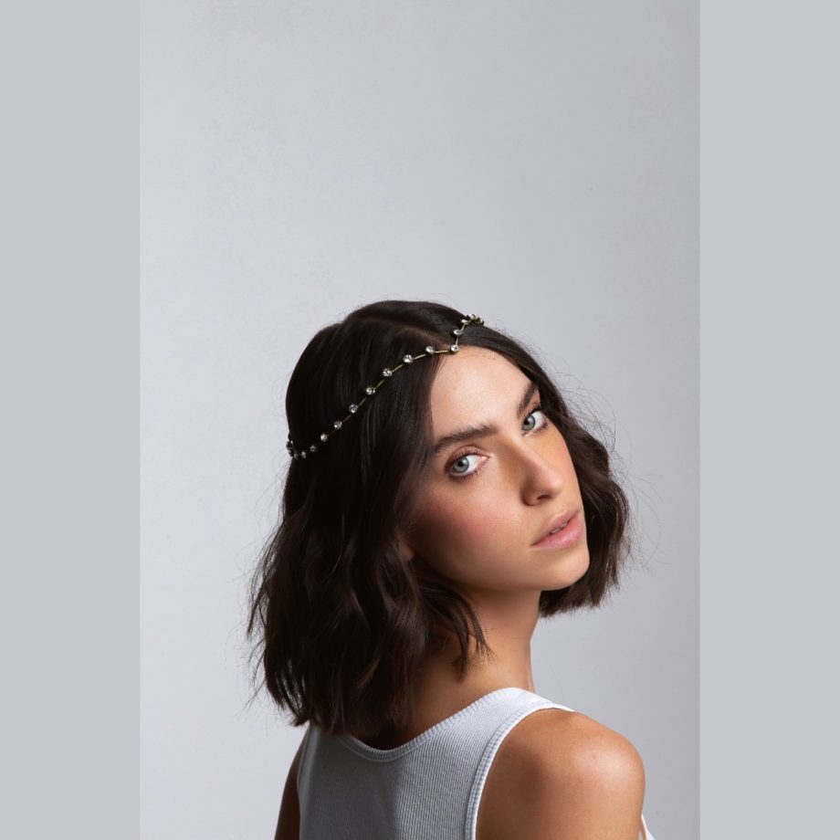 Headpiece anatomica fio "V" com cristais - banho negro