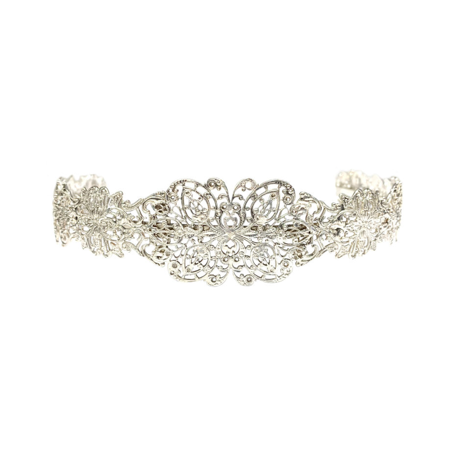 TIARA RENDADA G COM MARCASSITAS- BANHO PRATA