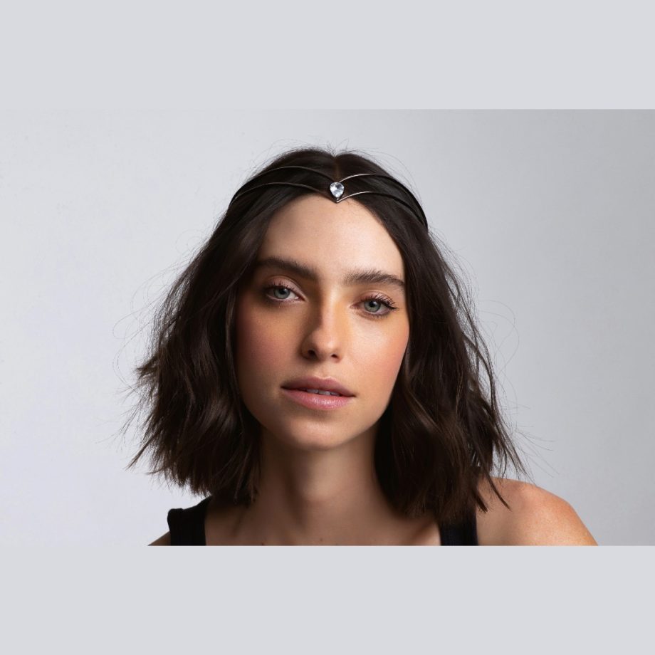 Headpiece 2 fios com gota cristal - banho negro