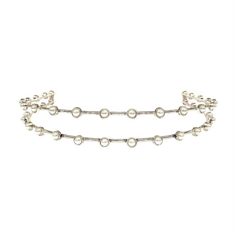 TIARA DUPLA FIO COM PÉROLAS – BANHO PRATA