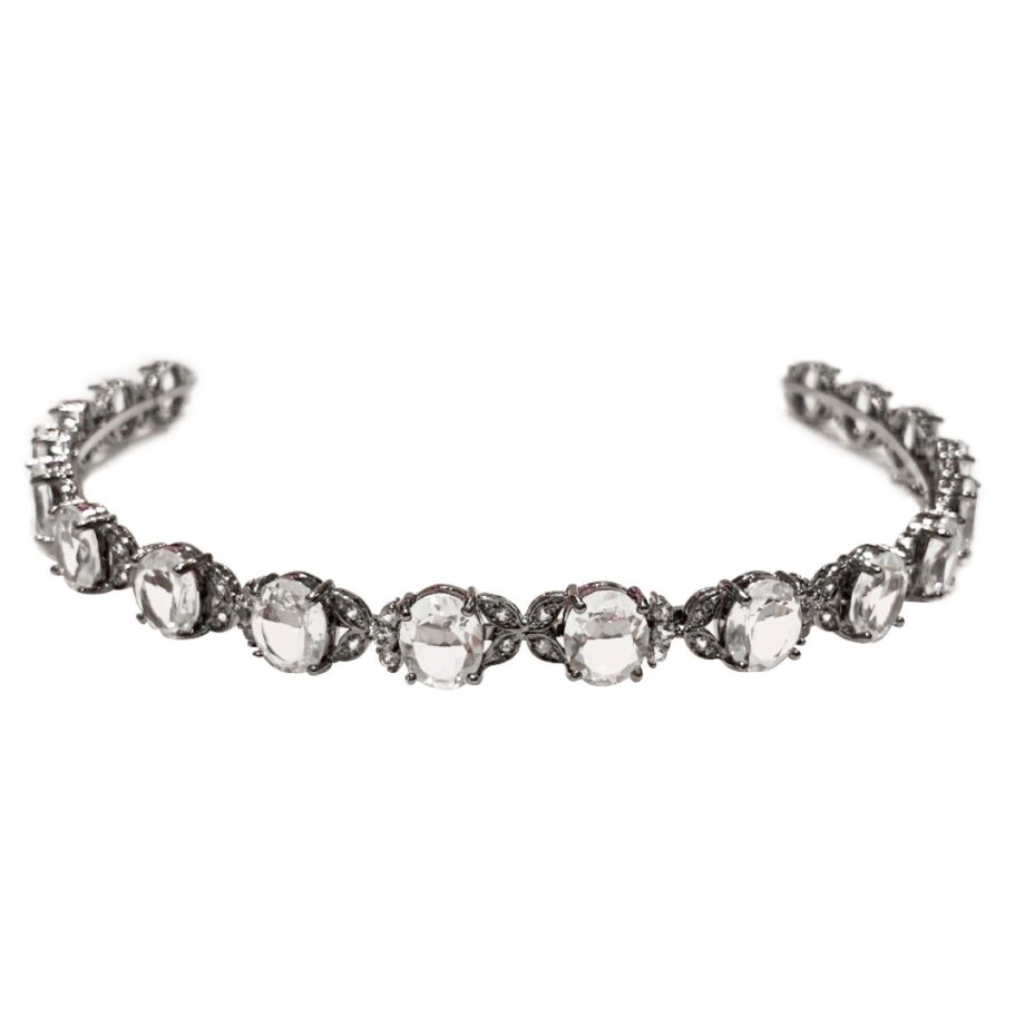 Tiara ovais grandes cristal - banho negro