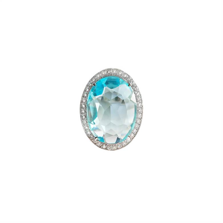 ANEL EM OURO 18K COM DIAMANTES, TOPÁZIO AZUL SKAY E BANHO DE RÓDIO BRANCO