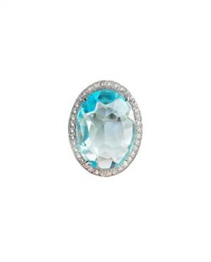 ANEL EM OURO 18K COM DIAMANTES, TOPÁZIO AZUL SKAY E BANHO DE RÓDIO BRANCO