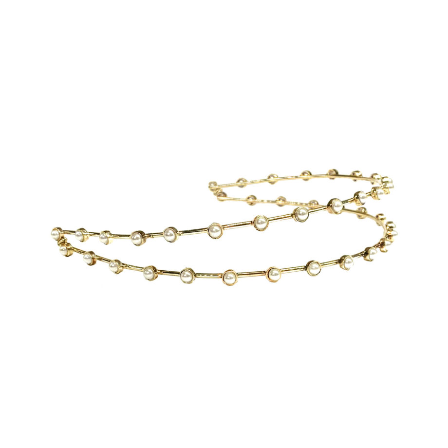 Tiara dupla fio com cristais - banho dourado
