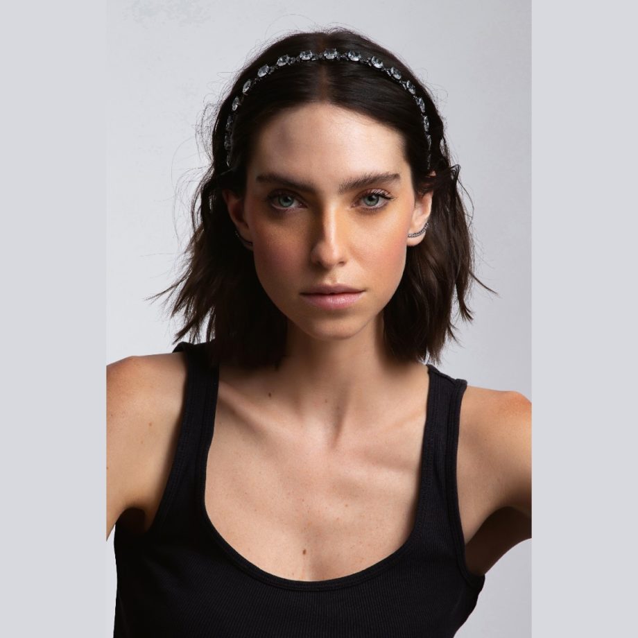 Tiara ovais grandes cristal - banho negro