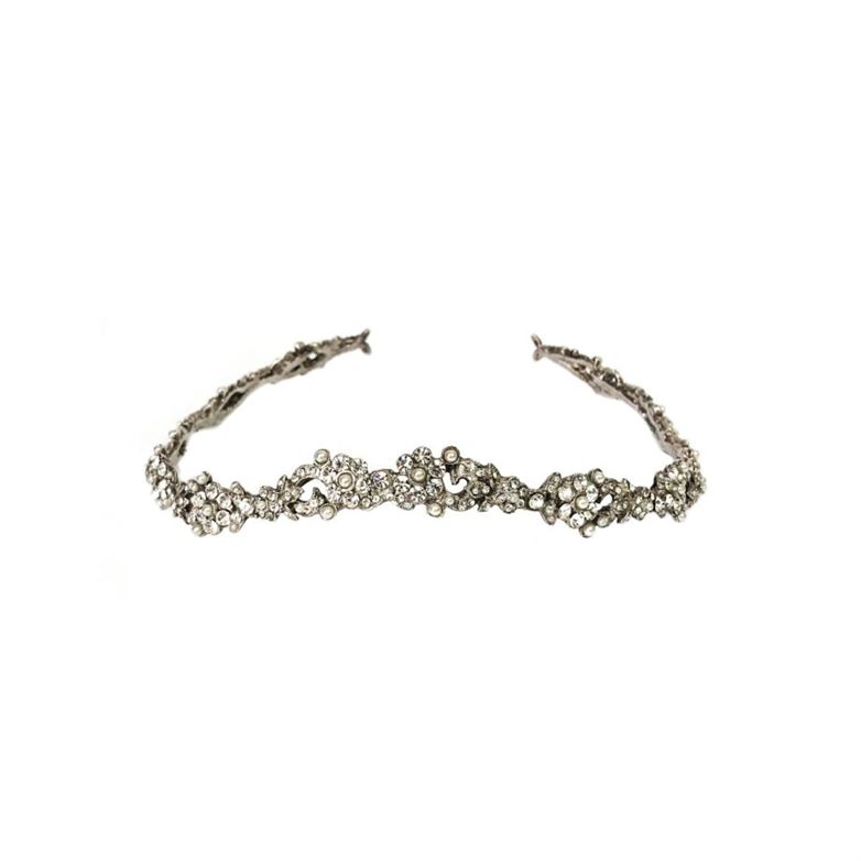 TIARA ANATOMICA COM PÉROLAS E CRISTAIS - BANHO DE PRATA
